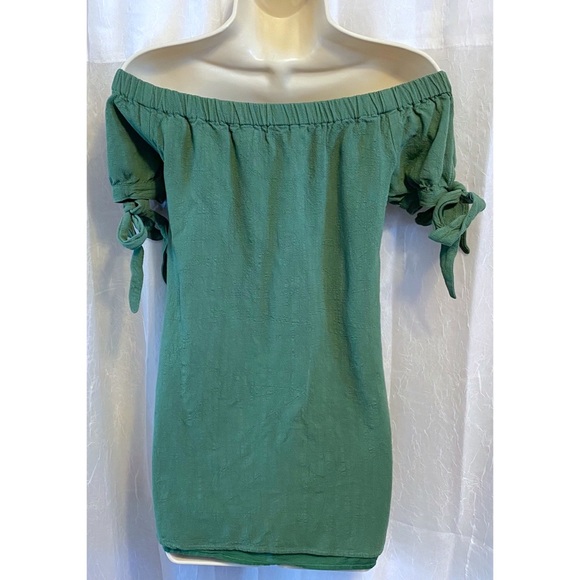 Flirty Lulus Green Off Shoulder Tie Top sz: S - Picture 7 of 8